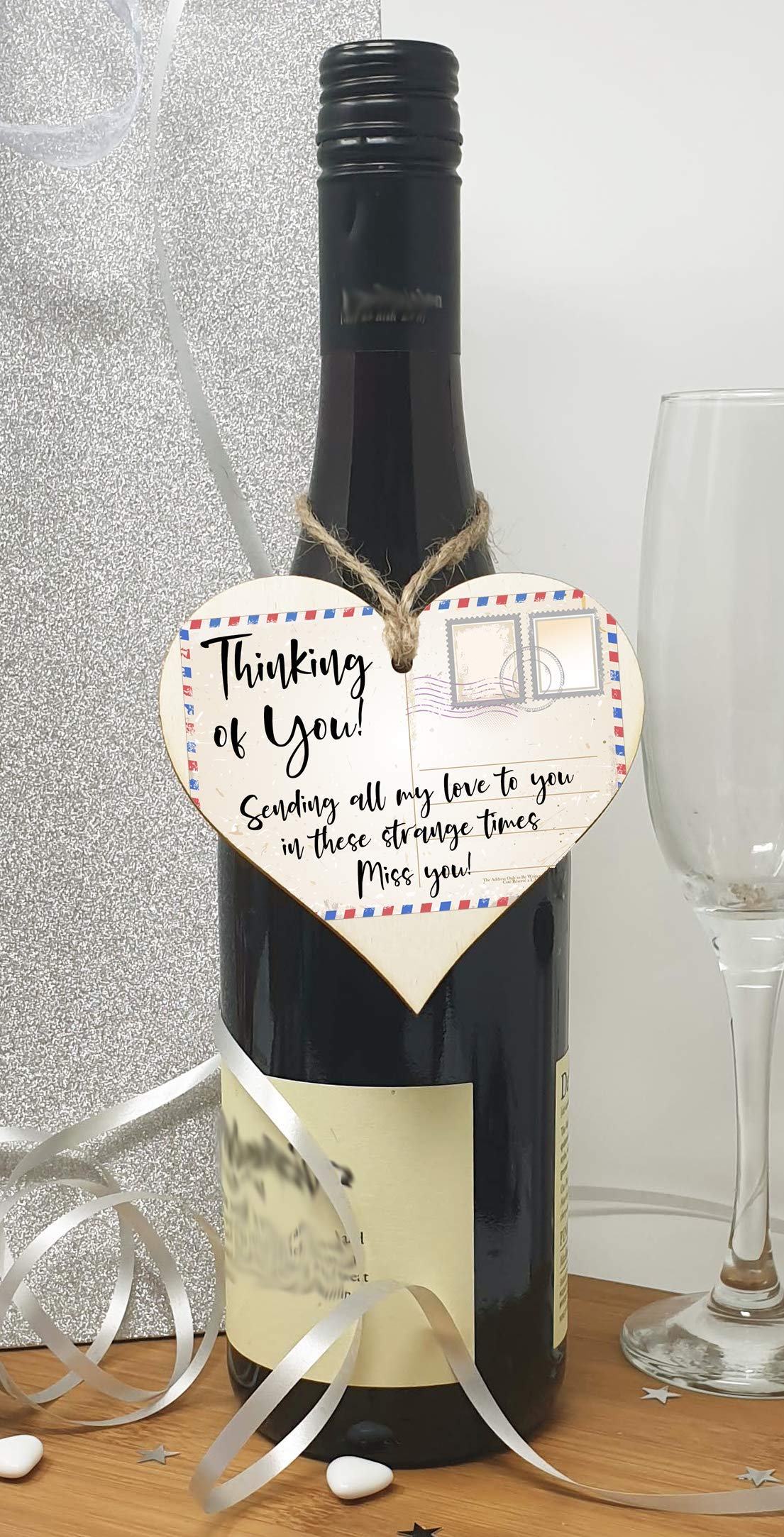 The Plum Penguin Handmade Wooden Hanging Heart Plaque Gift Thinking of you sending all my love sending well wishes to absent friends miss you keepsake long distance friendship postcard style