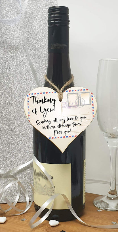 The Plum Penguin Handmade Wooden Hanging Heart Plaque Gift Thinking of you sending all my love sending well wishes to absent friends miss you keepsake long distance friendship postcard style