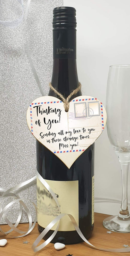 The Plum Penguin Handmade Wooden Hanging Heart Plaque Gift Thinking of you sending all my love sending well wishes to absent friends miss you keepsake long distance friendship postcard style