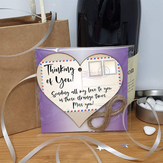 The Plum Penguin Handmade Wooden Hanging Heart Plaque Gift Thinking of you sending all my love sending well wishes to absent friends miss you keepsake long distance friendship postcard style