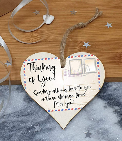 The Plum Penguin Handmade Wooden Hanging Heart Plaque Gift Thinking of you sending all my love sending well wishes to absent friends miss you keepsake long distance friendship postcard style