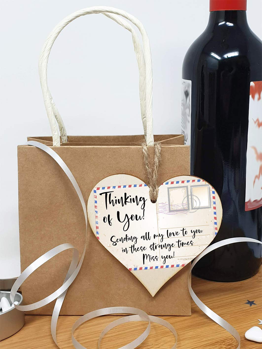 The Plum Penguin Handmade Wooden Hanging Heart Plaque Gift Thinking of you sending all my love sending well wishes to absent friends miss you keepsake long distance friendship postcard style