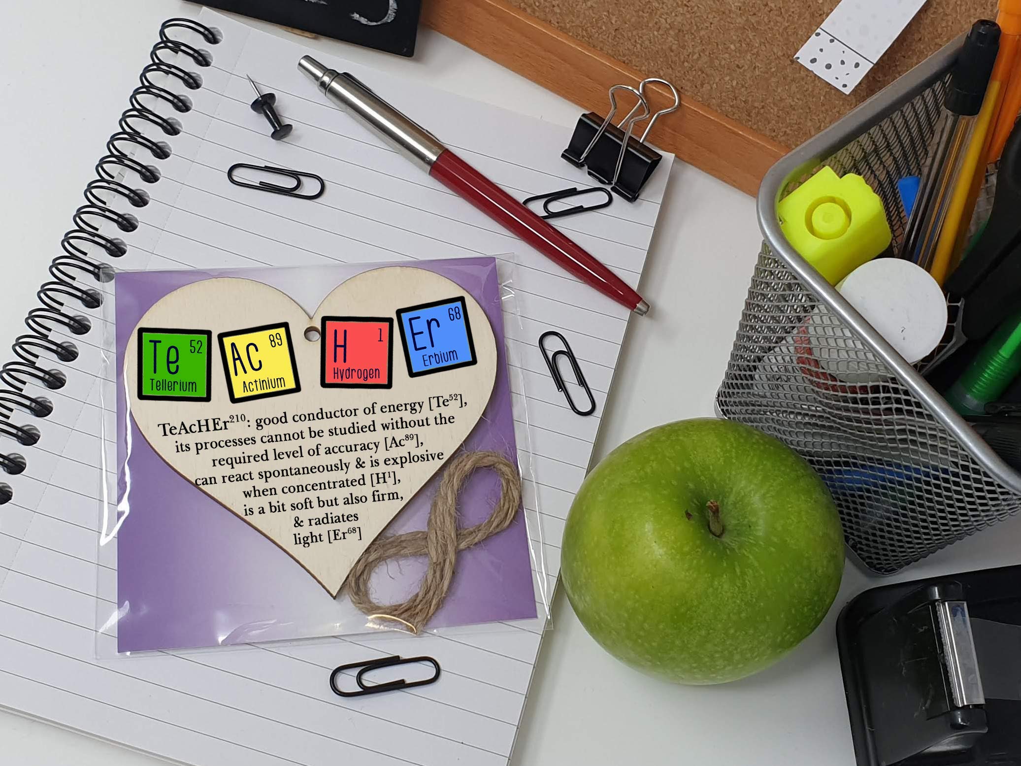 The Plum Penguin Handmade Wooden Hanging Heart Plaque Gift Teacher Present Fun Novelty Chemical elements Thank You from child card alternative