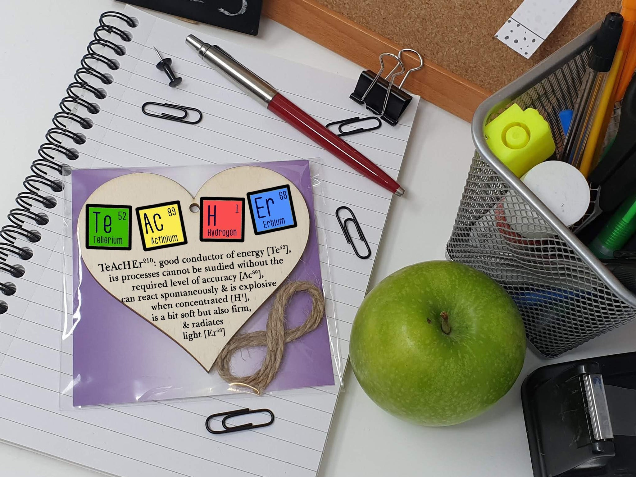 The Plum Penguin Handmade Wooden Hanging Heart Plaque Gift Teacher Present Fun Novelty Chemical elements Thank You from child card alternative