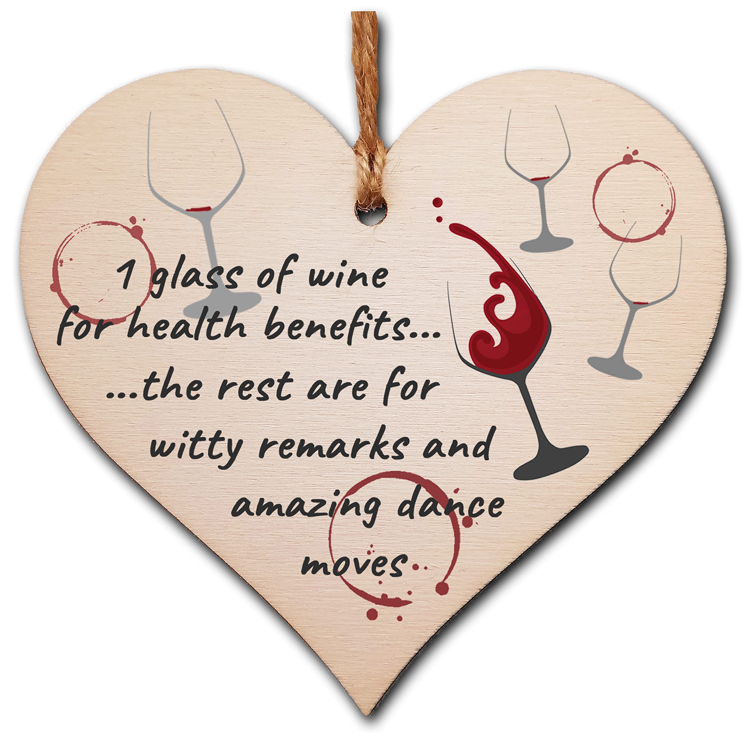 The Plum Penguin Handmade Wooden Hanging Heart Plaque Gift Wine Glass Dance Moves Funny Novelty Card Alternative Wall Hanger Bottle Decoration