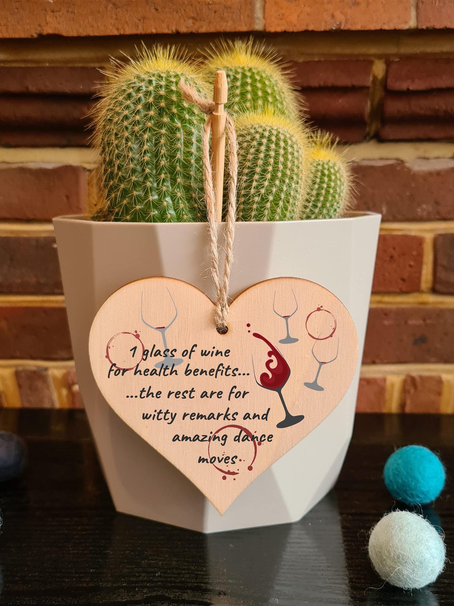 The Plum Penguin Handmade Wooden Hanging Heart Plaque Gift Wine Glass Dance Moves Funny Novelty Card Alternative Wall Hanger Bottle Decoration