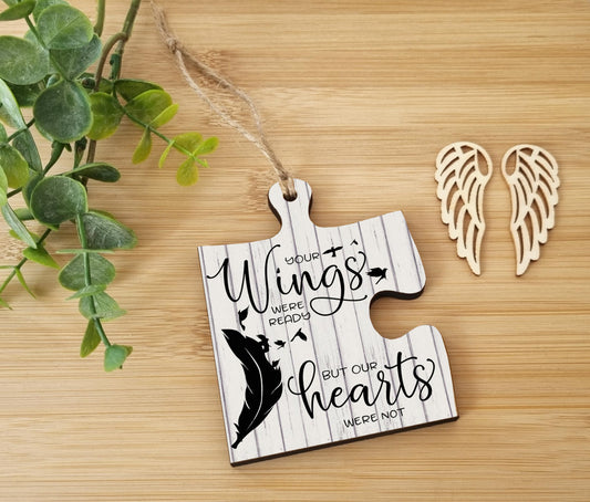 The Plum Penguin Hanging Jigsaw Puzzle Piece Your Wings Were Ready Hearts Remembrance Sign Ornament