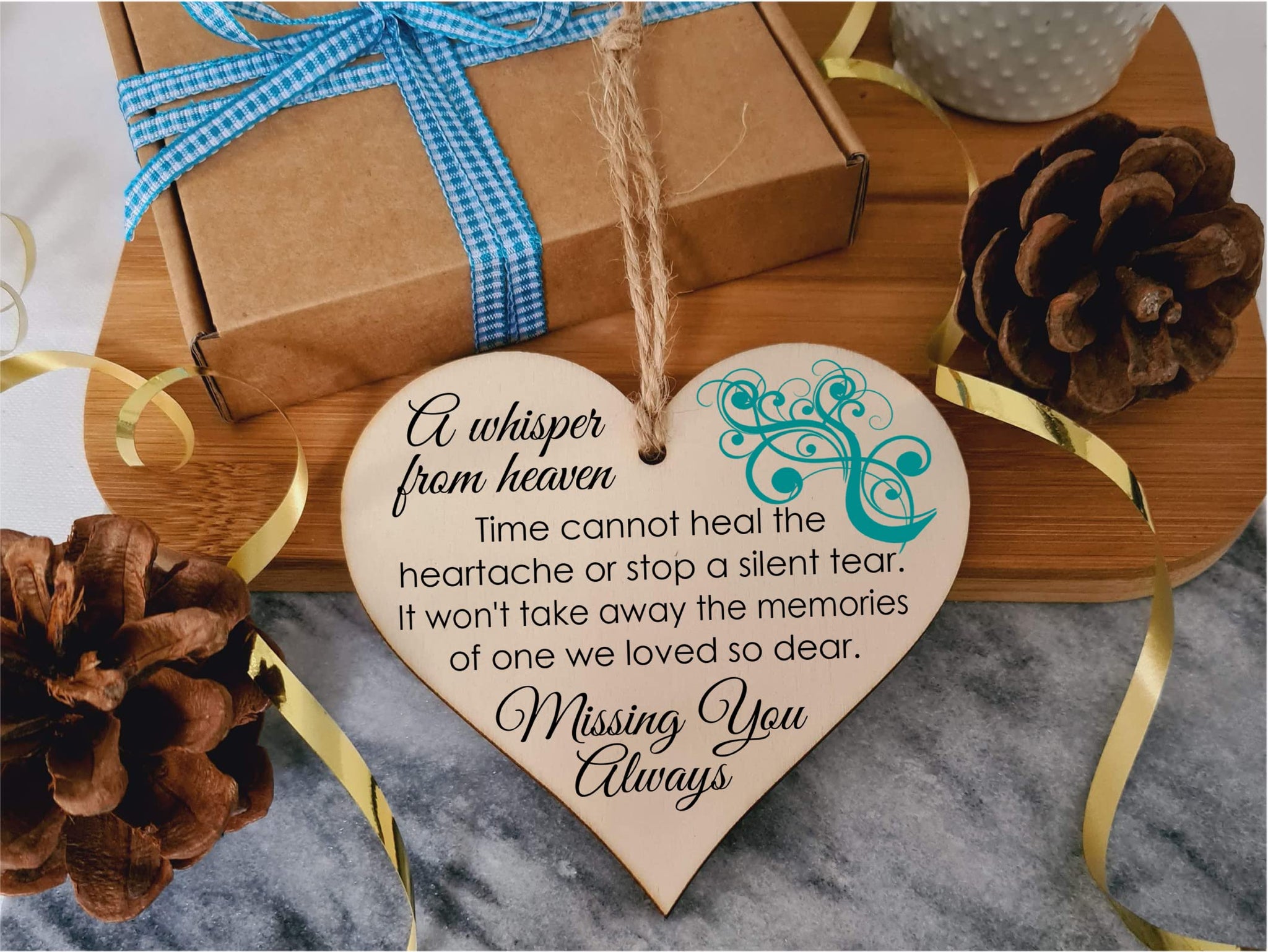 Handmade Wooden Hanging Heart Plaque Gift to Remember Lost Loved Ones