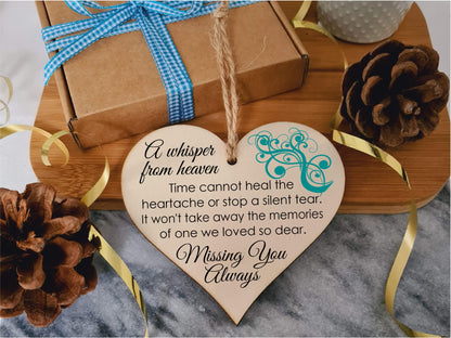 Handmade Wooden Hanging Heart Plaque Gift to Remember Lost Loved Ones
