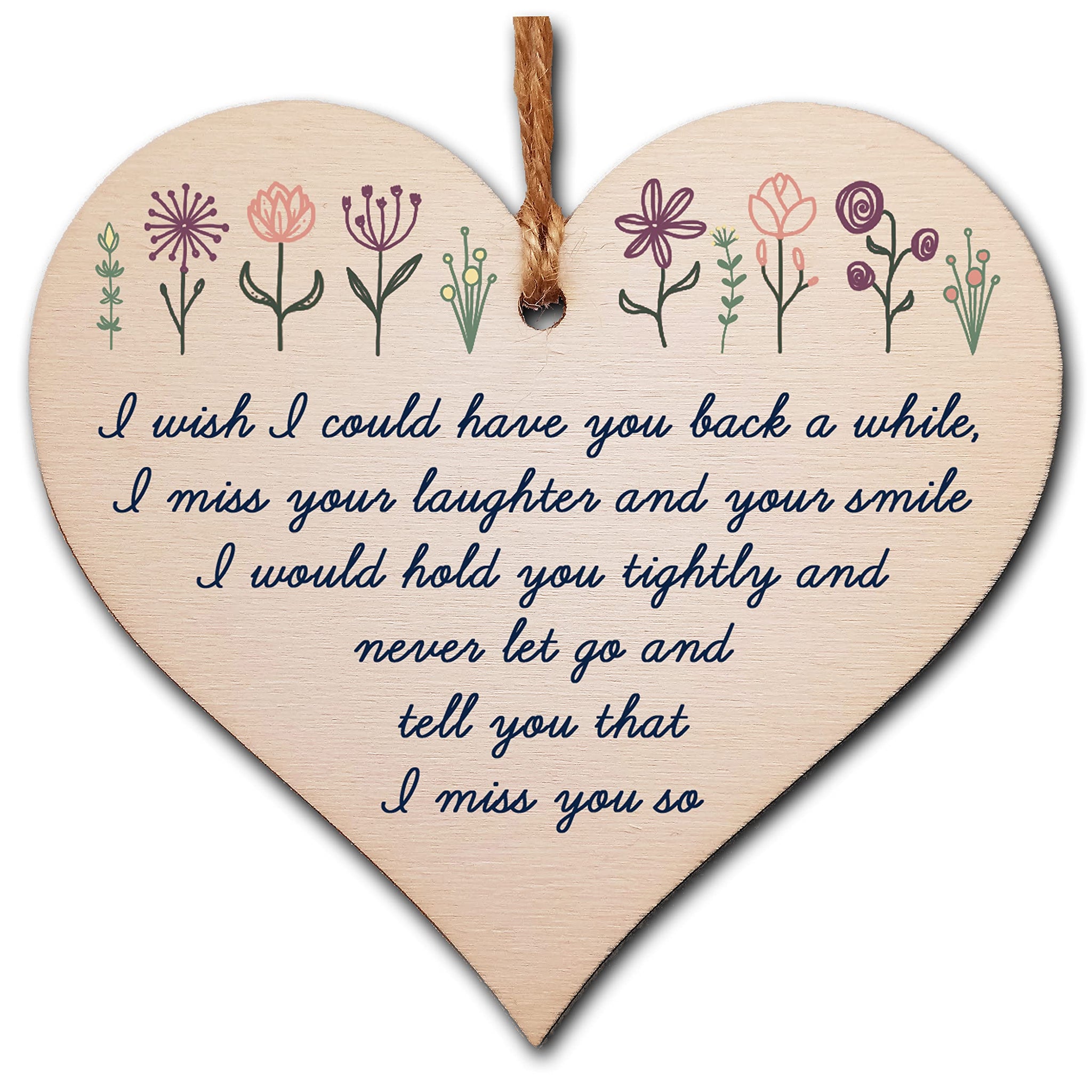 The Plum Penguin Handmade Wooden Hanging Heart Plaque Gift Miss Your Laughter Smile Hold Tight Bereavement In Memory Keepsake Wall Hanger