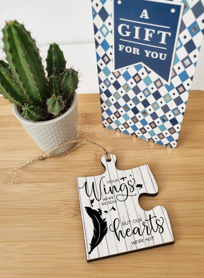 The Plum Penguin Hanging Jigsaw Puzzle Piece Your Wings Were Ready Hearts Remembrance Sign Ornament