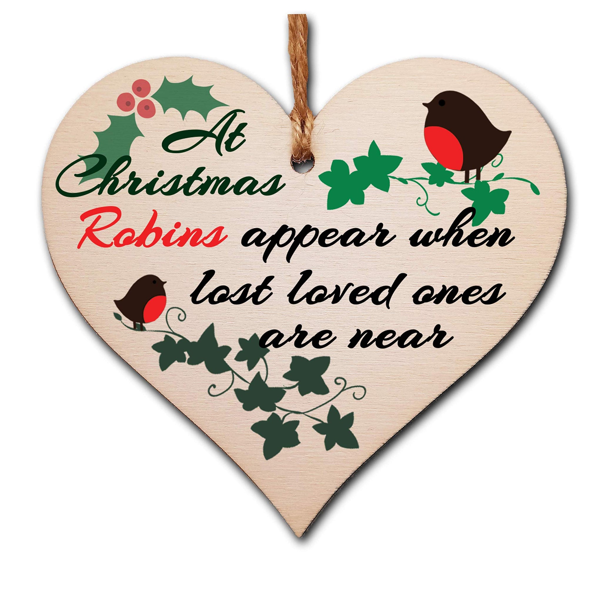 The Plum Penguin Handmade Wooden Christmas Hanging Heart Plaque Gift Robins appear when loved ones are near sentimental gift of rememberance