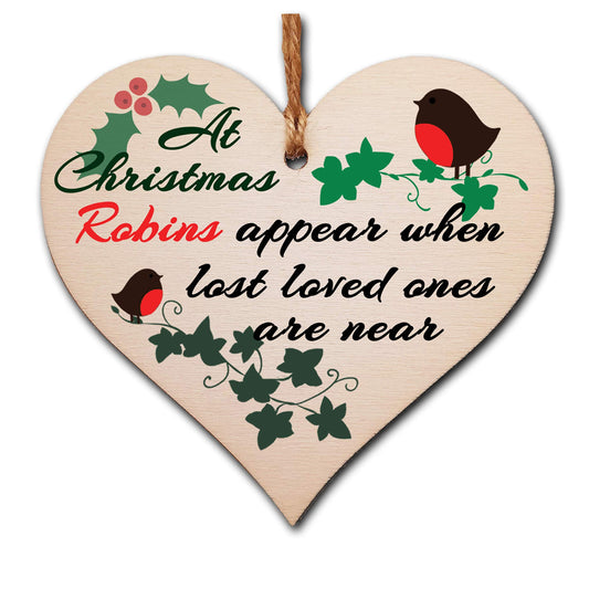 The Plum Penguin Handmade Wooden Christmas Hanging Heart Plaque Gift Robins appear when loved ones are near sentimental gift of rememberance