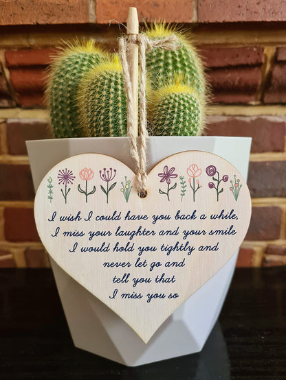 The Plum Penguin Handmade Wooden Hanging Heart Plaque Gift Miss Your Laughter Smile Hold Tight Bereavement In Memory Keepsake Wall Hanger