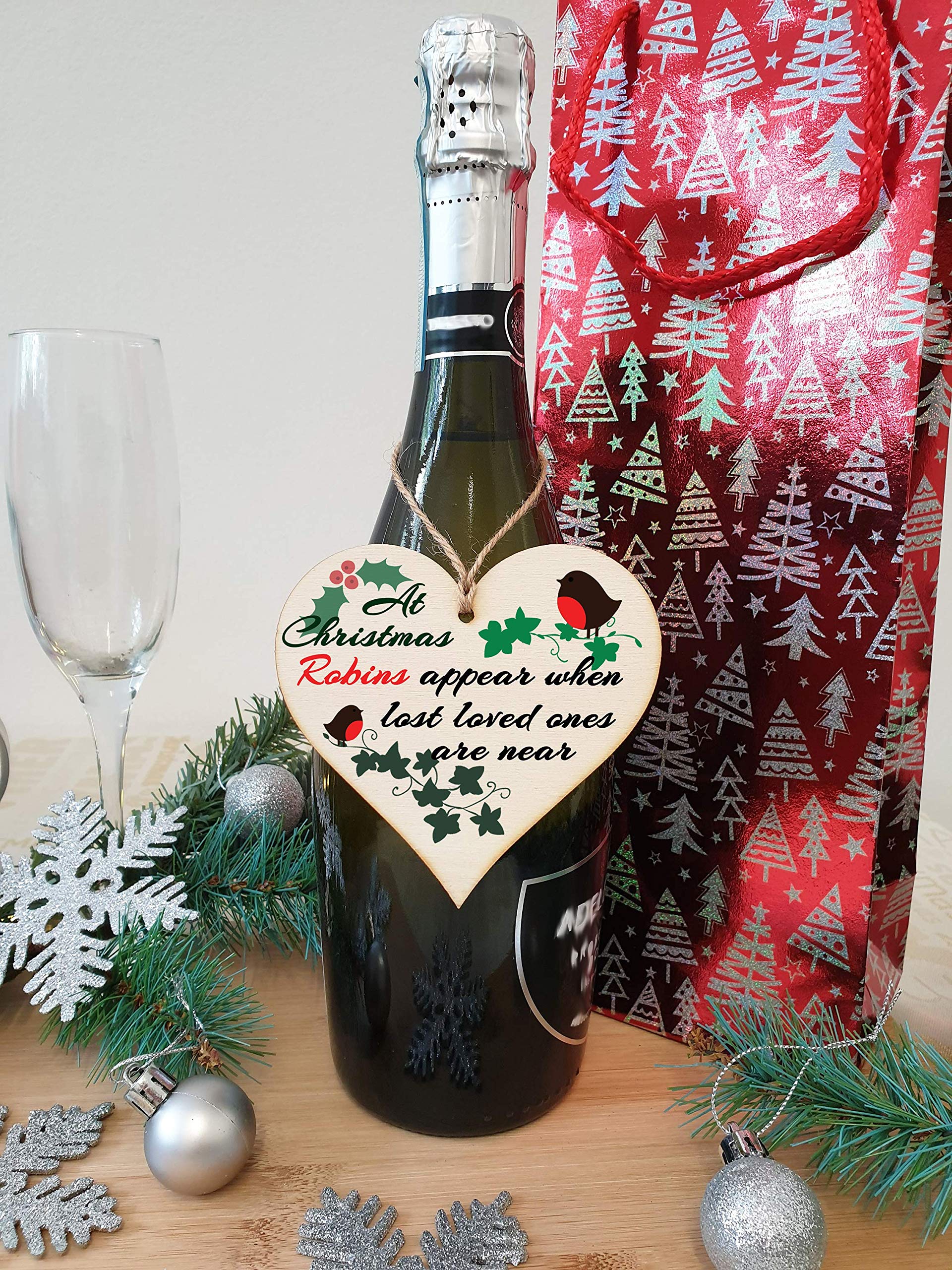 The Plum Penguin Handmade Wooden Christmas Hanging Heart Plaque Gift Robins appear when loved ones are near sentimental gift of rememberance