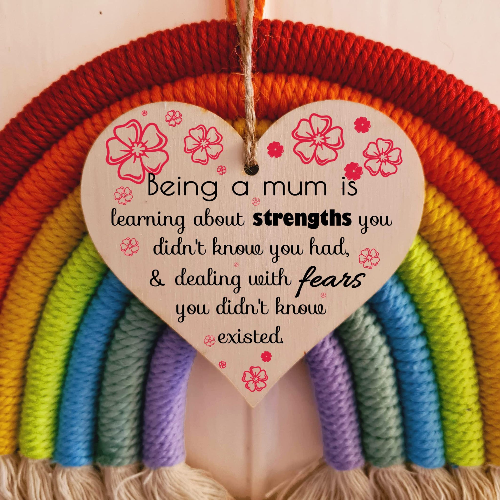 Handmade Wooden Hanging Heart Plaque Gift for Mum Loving Thoughtful Present