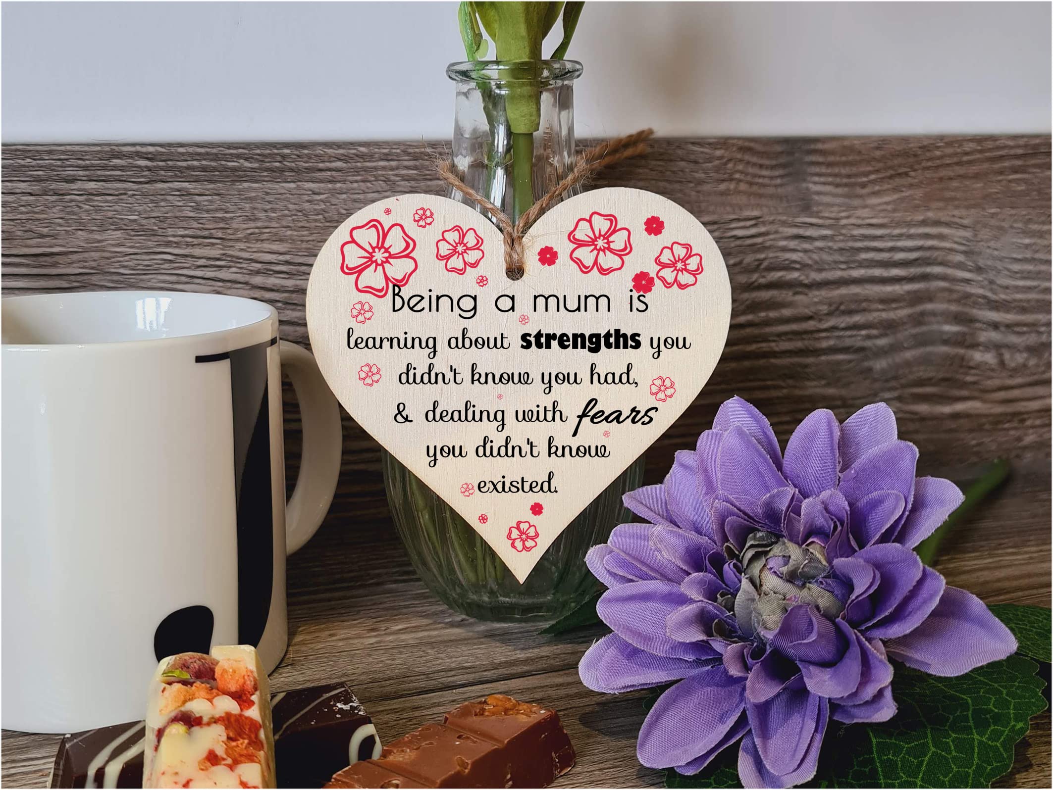 Handmade Wooden Hanging Heart Plaque Gift for Mum Loving Thoughtful Present