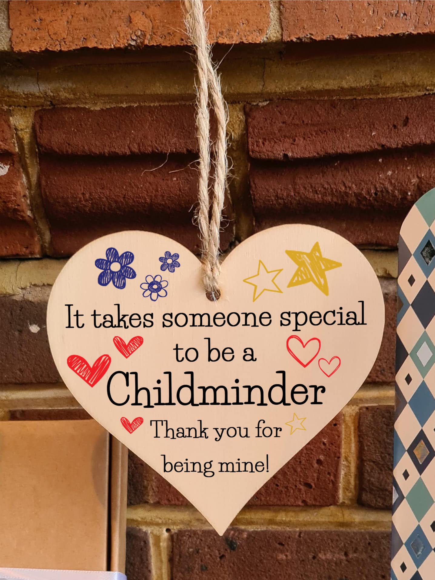 Handmade Wooden Hanging Heart Plaque Gift for Special Childminder Thank You Keepsake