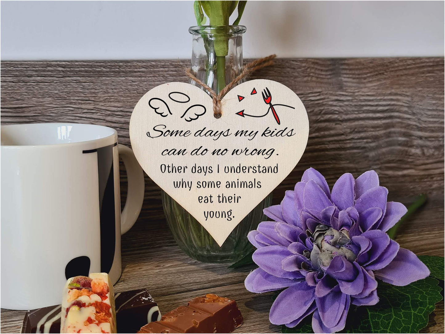 Handmade Wooden Hanging Heart Plaque Gift for Mum Funny Gift about Motherhood