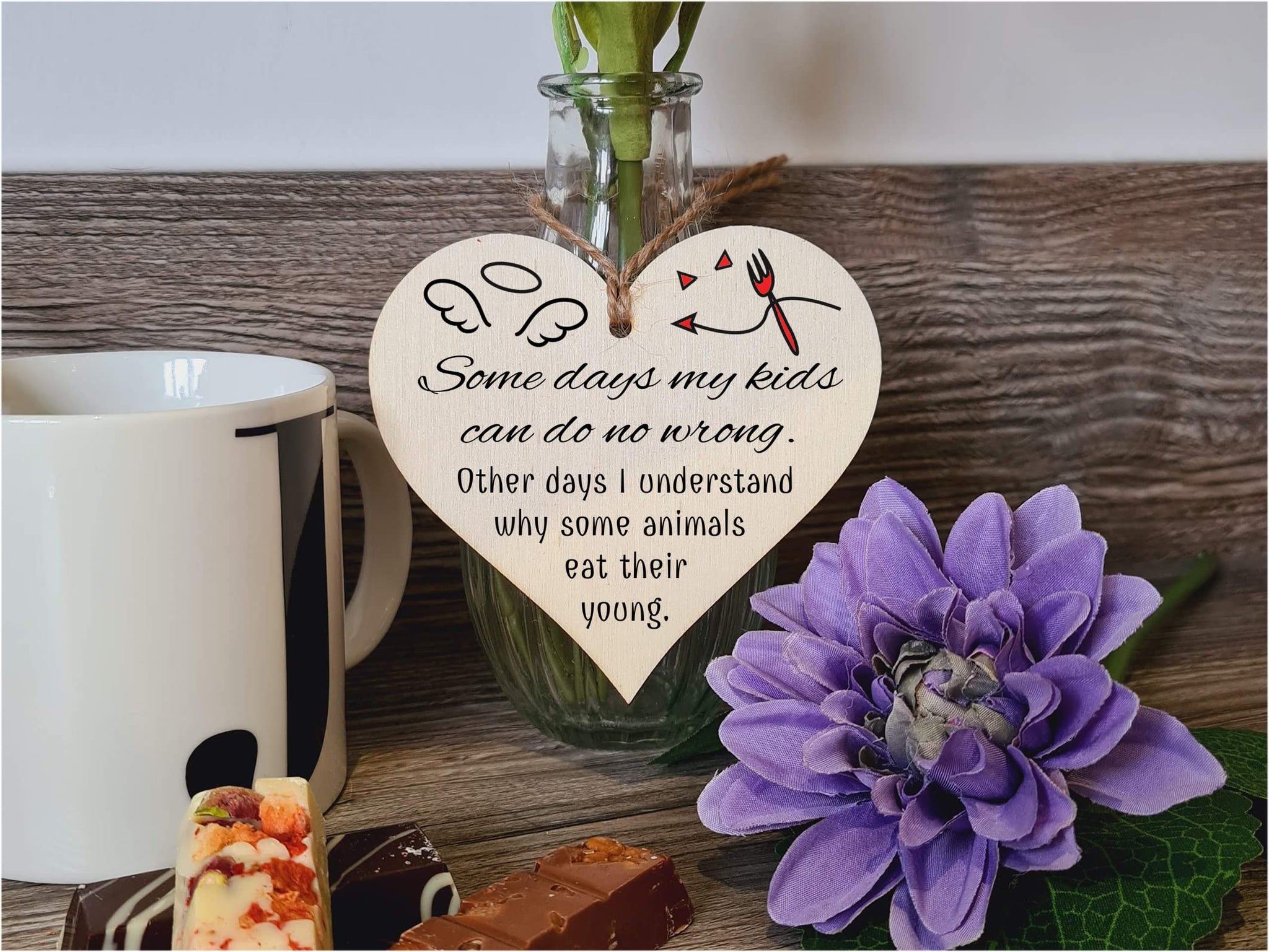 Handmade Wooden Hanging Heart Plaque Gift for Mum Funny Gift about Motherhood