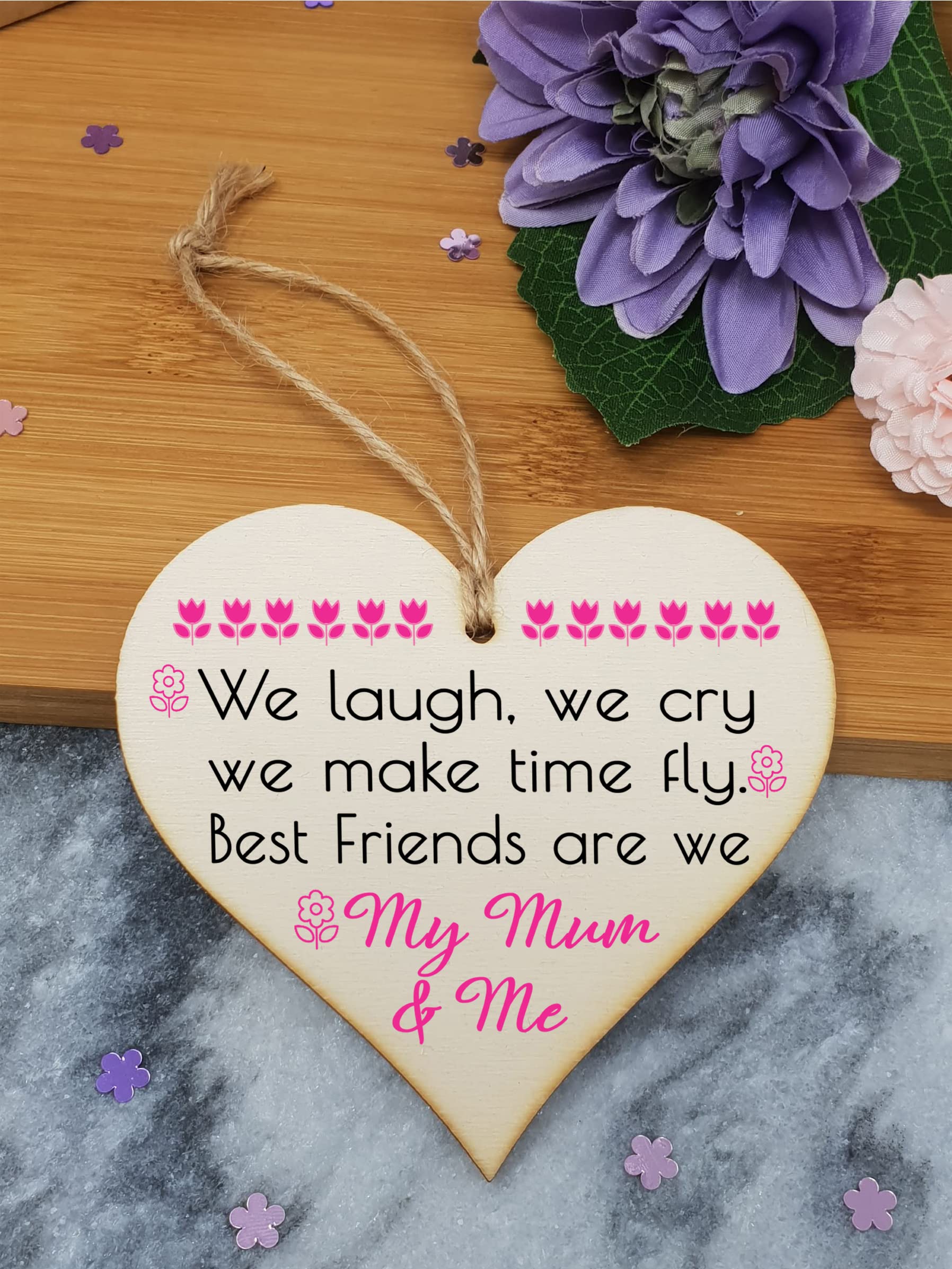 Handmade Wooden Hanging Heart Plaque Gift for Mum and Daughters Best Friends Loving Thoughtful Present