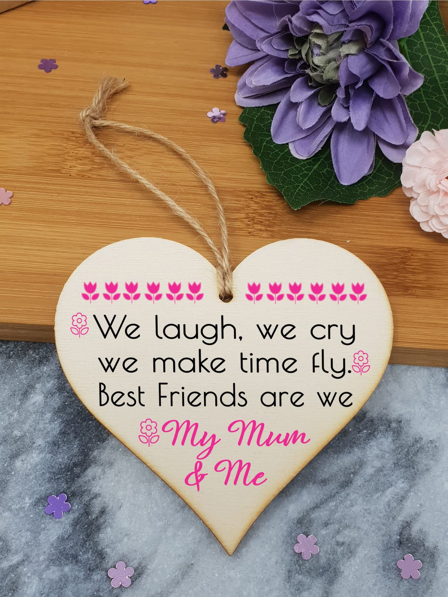 Handmade Wooden Hanging Heart Plaque Gift for Mum and Daughters Best Friends Loving Thoughtful Present