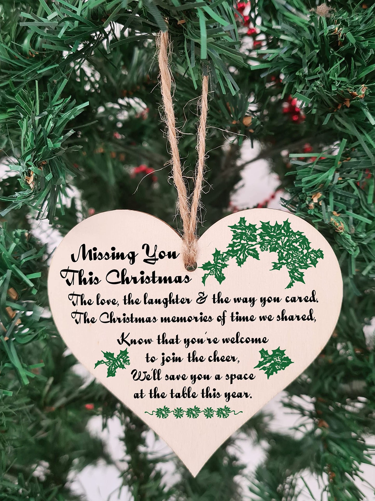 Handmade Wooden Hanging Heart Plaque Gift to Remember Lost Loved Ones at Christmas