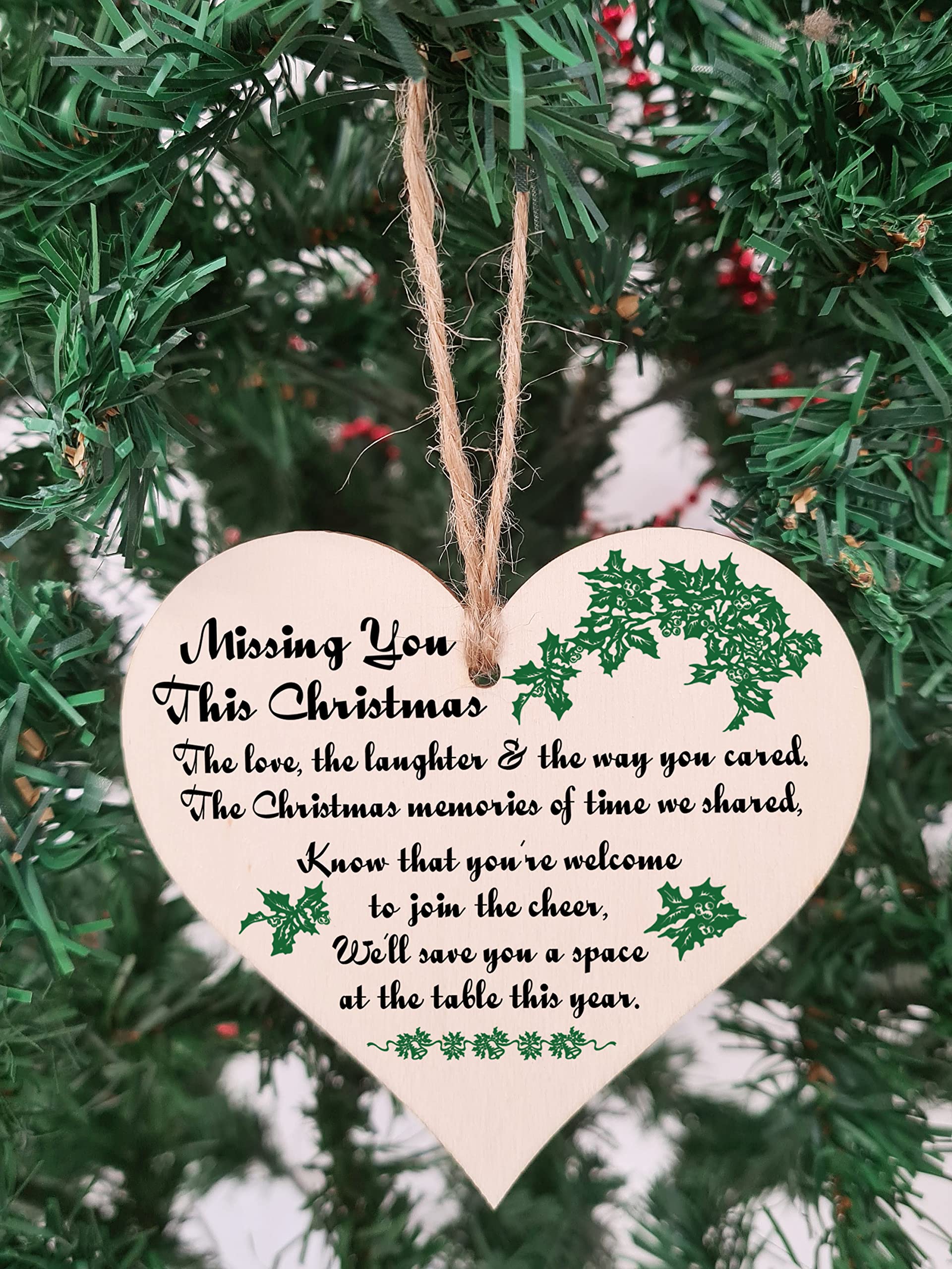 Handmade Wooden Hanging Heart Plaque Gift to Remember Lost Loved Ones at Christmas