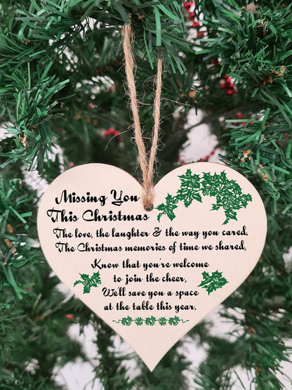 Handmade Wooden Hanging Heart Plaque Gift to Remember Lost Loved Ones at Christmas