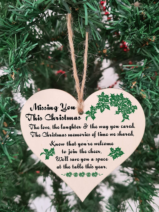 Handmade Wooden Hanging Heart Plaque Gift to Remember Lost Loved Ones at Christmas