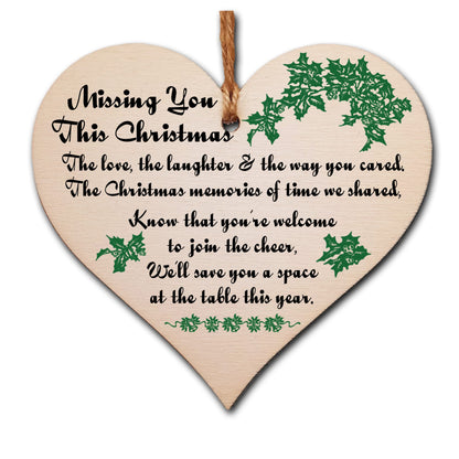 Handmade Wooden Hanging Heart Plaque Gift to Remember Lost Loved Ones at Christmas