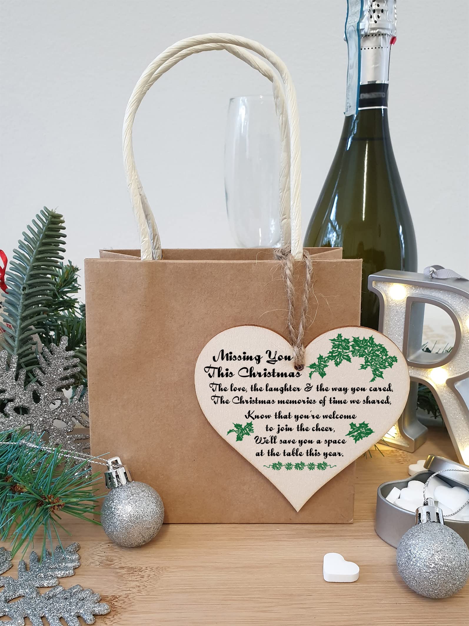 Handmade Wooden Hanging Heart Plaque Gift to Remember Lost Loved Ones at Christmas