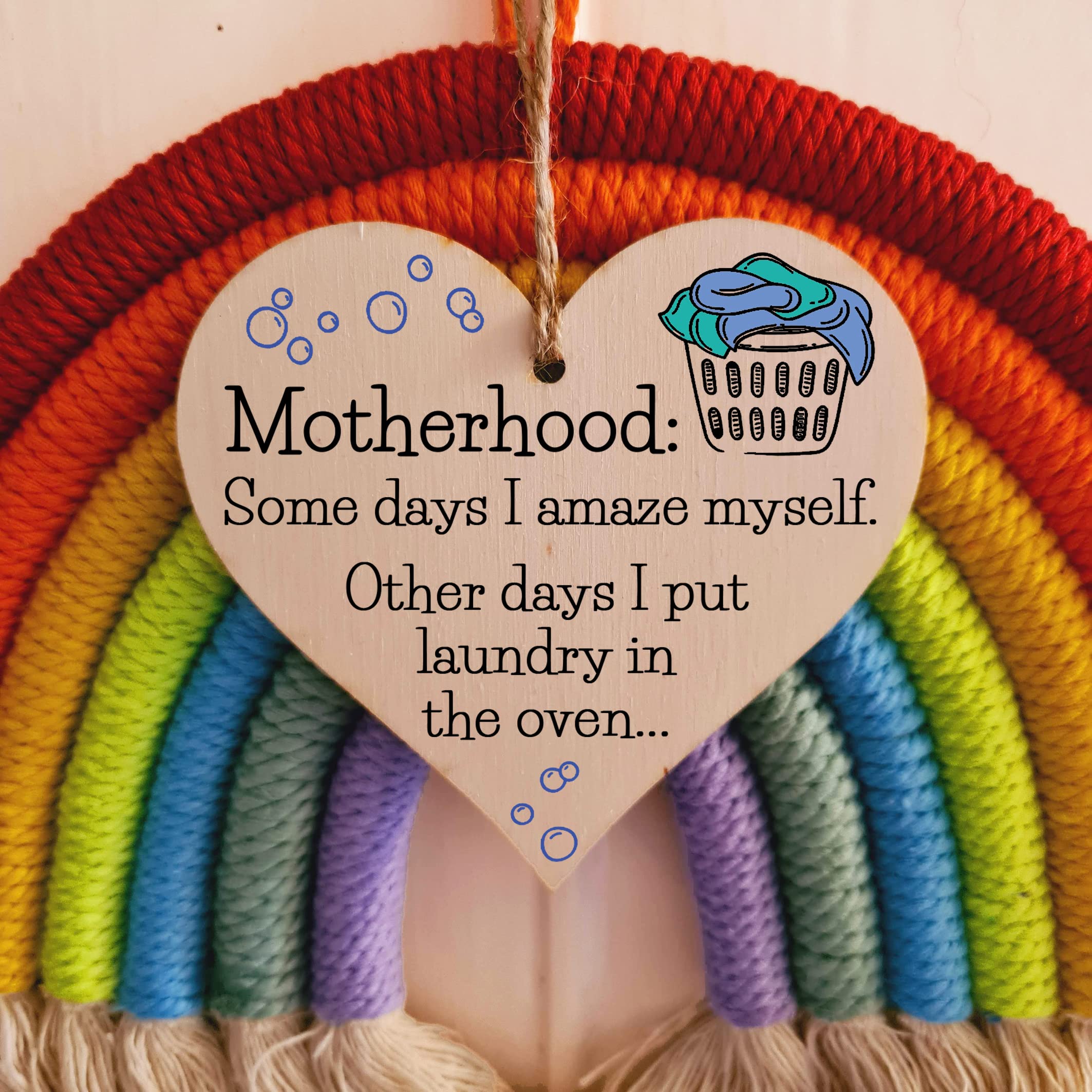 Handmade Wooden Hanging Heart Plaque Gift for Mum Funny Gift about Motherhood