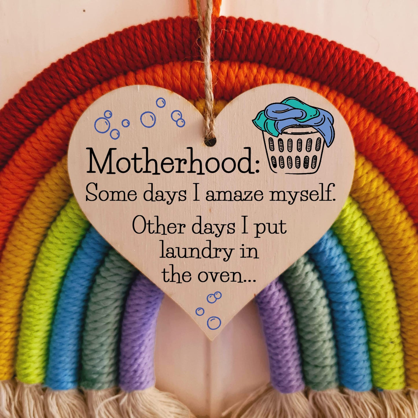 Handmade Wooden Hanging Heart Plaque Gift for Mum Funny Gift about Motherhood