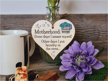Handmade Wooden Hanging Heart Plaque Gift for Mum Funny Gift about Motherhood