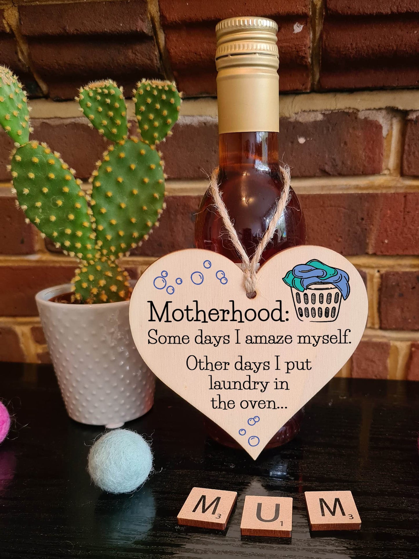 Handmade Wooden Hanging Heart Plaque Gift for Mum Funny Gift about Motherhood