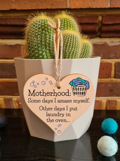 Handmade Wooden Hanging Heart Plaque Gift for Mum Funny Gift about Motherhood