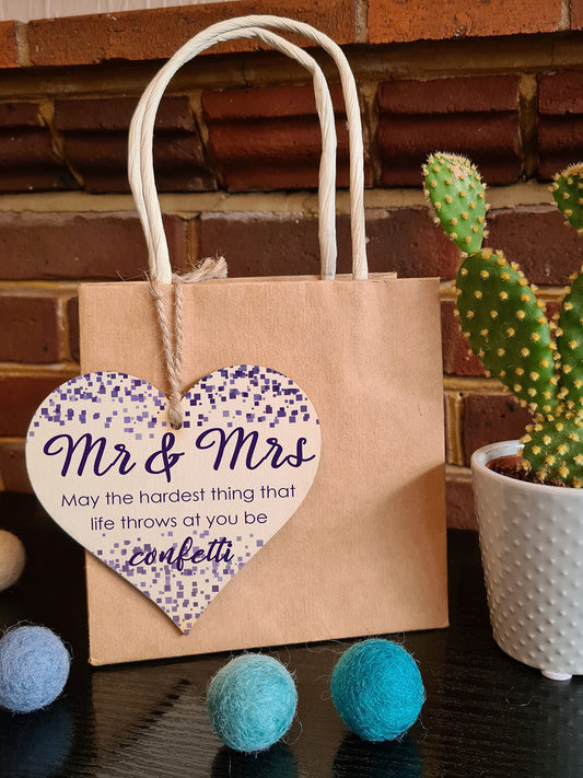 Handmade Wooden Hanging Heart Plaque Gift for the Perfect Newly Wed Couple