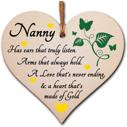 Handmade Wooden Hanging Heart Plaque Gift for Nanny Loving Thoughtful Present