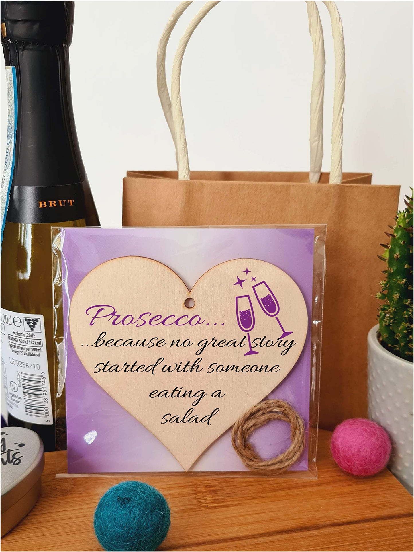 Handmade Wooden Hanging Heart Plaque Gift Perfect for Prosecco Lovers Novelty Funny Keepsake