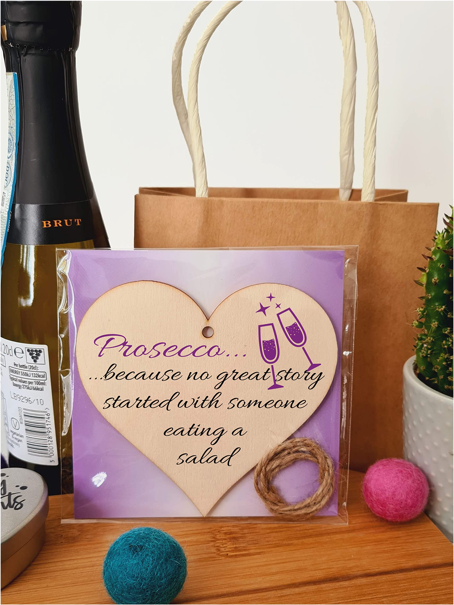 Handmade Wooden Hanging Heart Plaque Gift Perfect for Prosecco Lovers Novelty Funny Keepsake