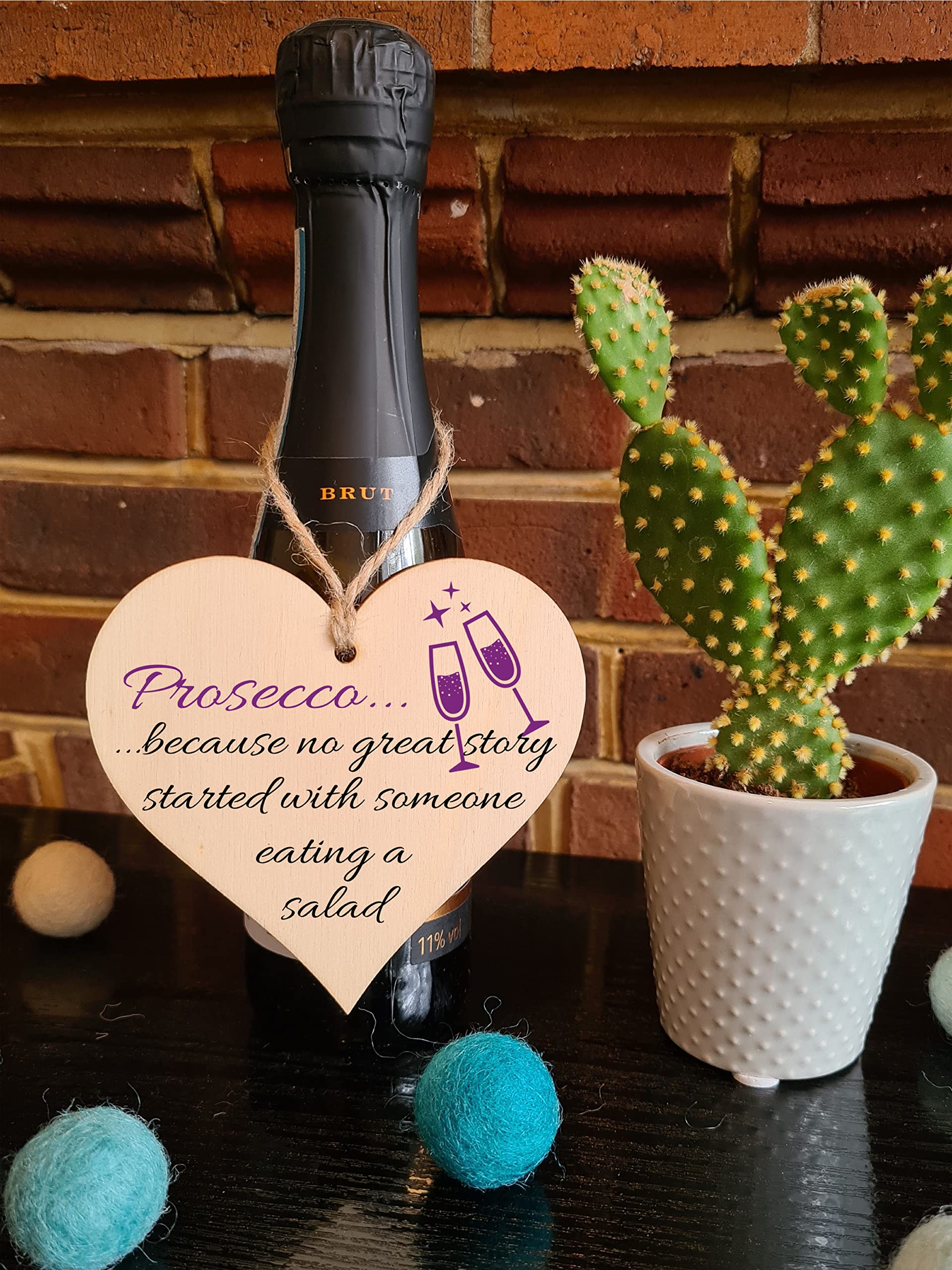 Handmade Wooden Hanging Heart Plaque Gift Perfect for Prosecco Lovers Novelty Funny Keepsake