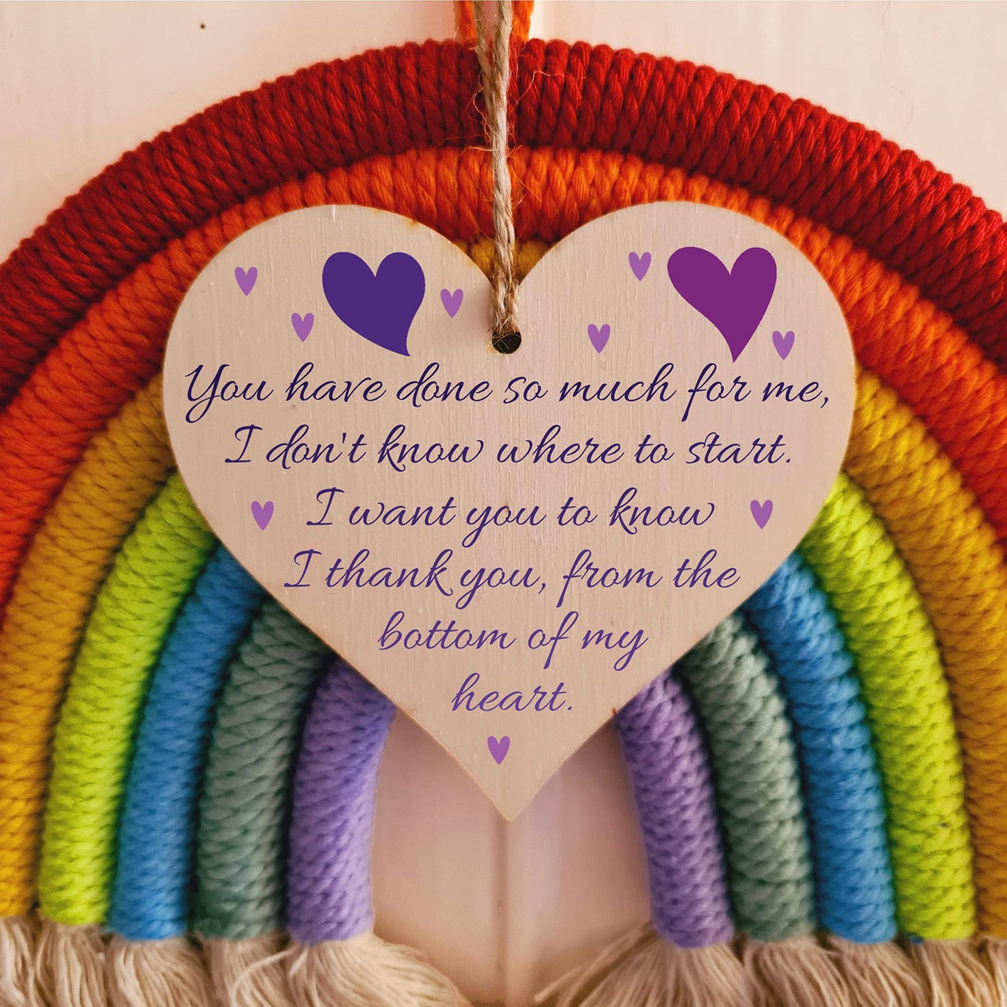 Handmade Wooden Hanging Heart Plaque Gift for Someone Special Thank you Keepsake