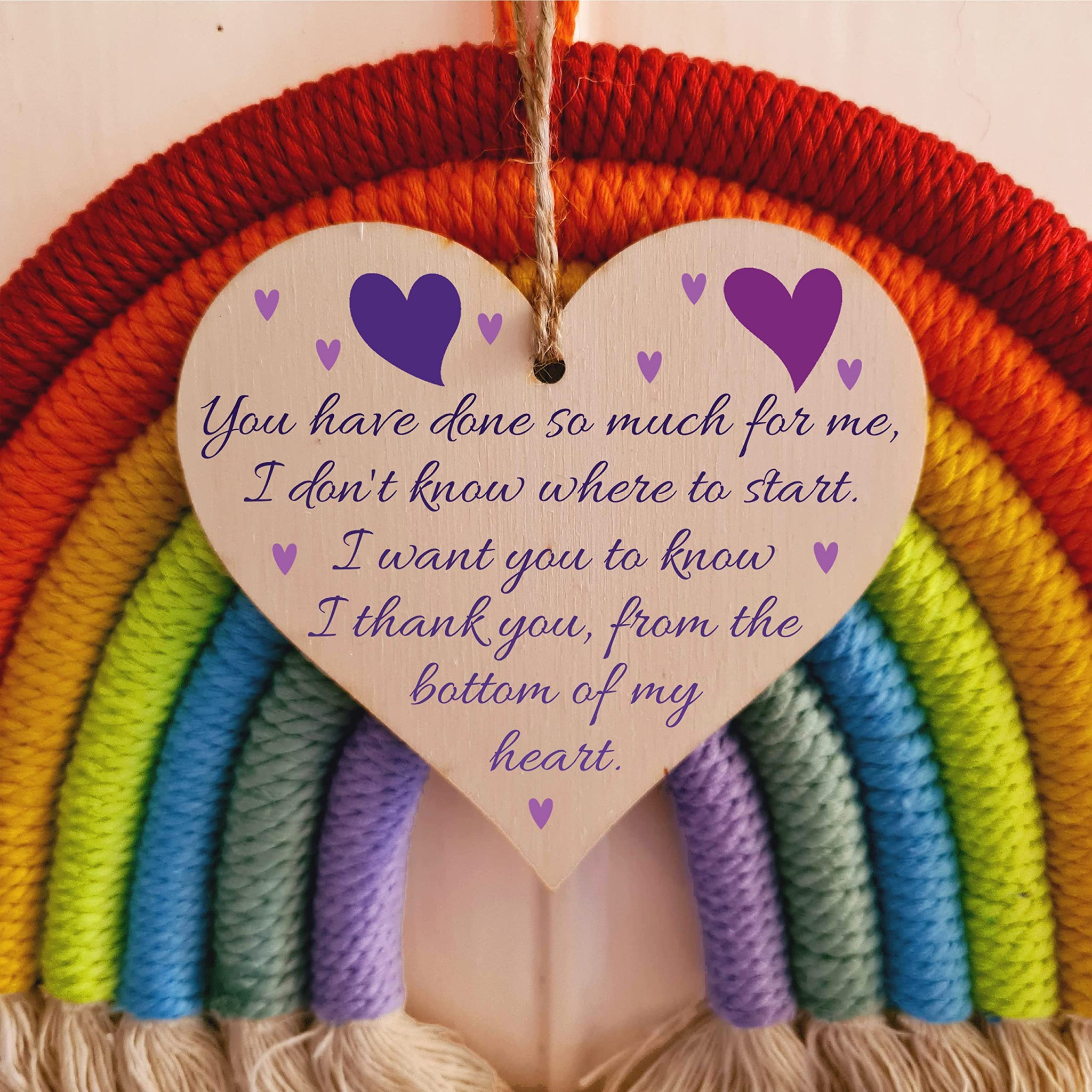 Handmade Wooden Hanging Heart Plaque Gift for Someone Special Thank you Keepsake