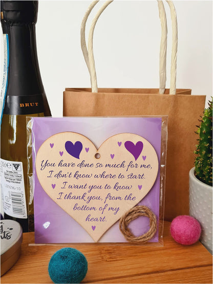 Handmade Wooden Hanging Heart Plaque Gift for Someone Special Thank you Keepsake