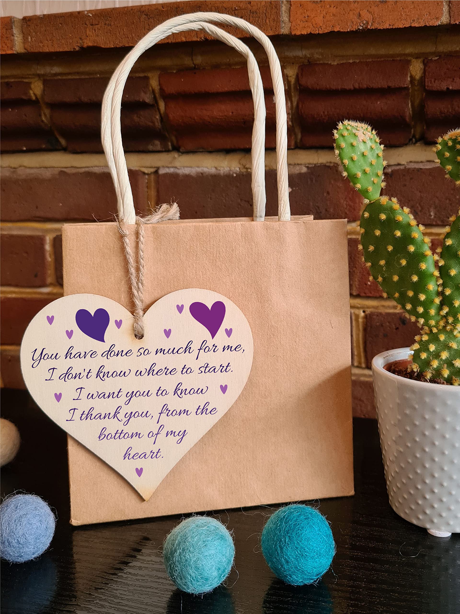 Handmade Wooden Hanging Heart Plaque Gift for Someone Special Thank you Keepsake