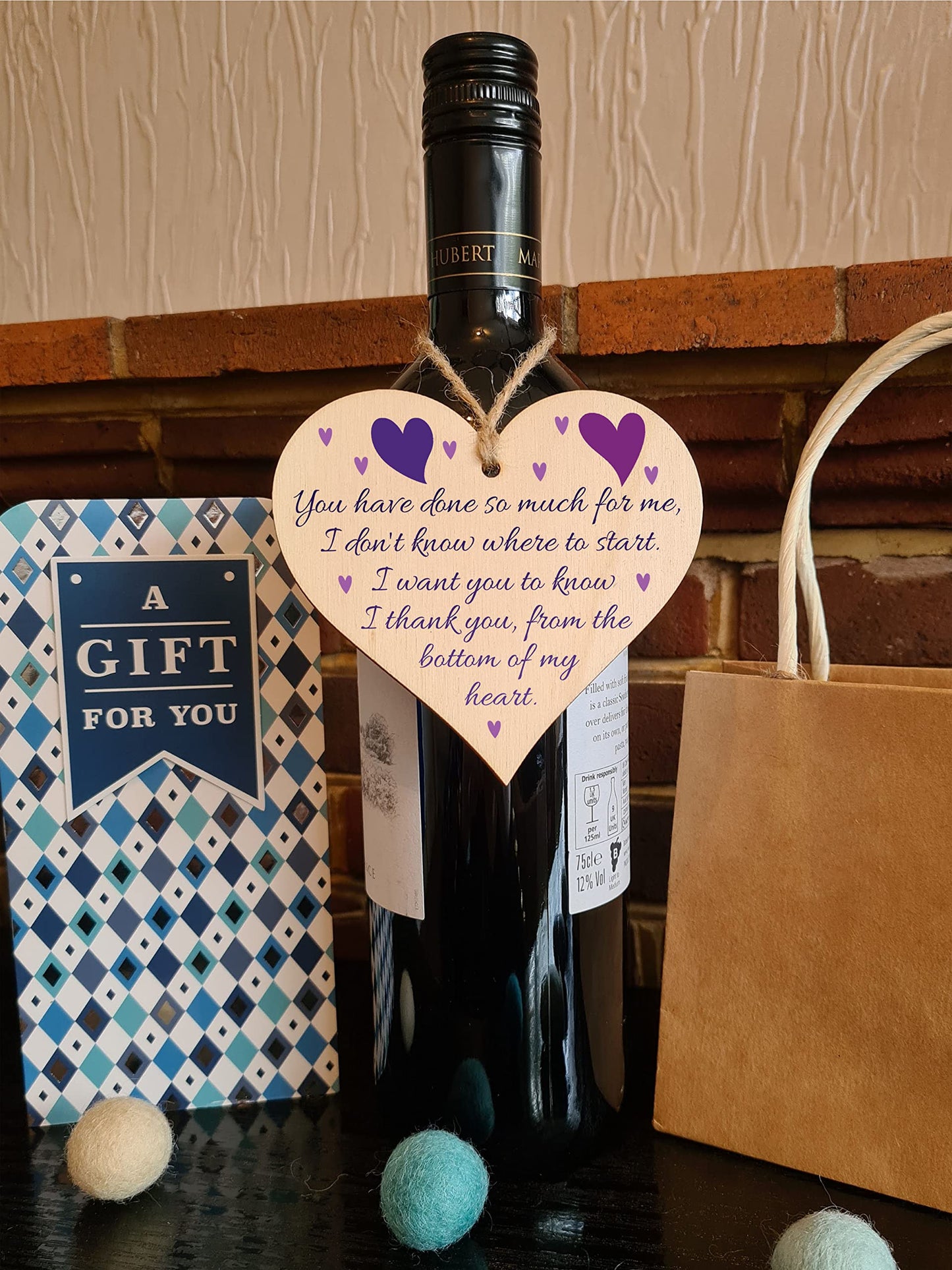 Handmade Wooden Hanging Heart Plaque Gift for Someone Special Thank you Keepsake