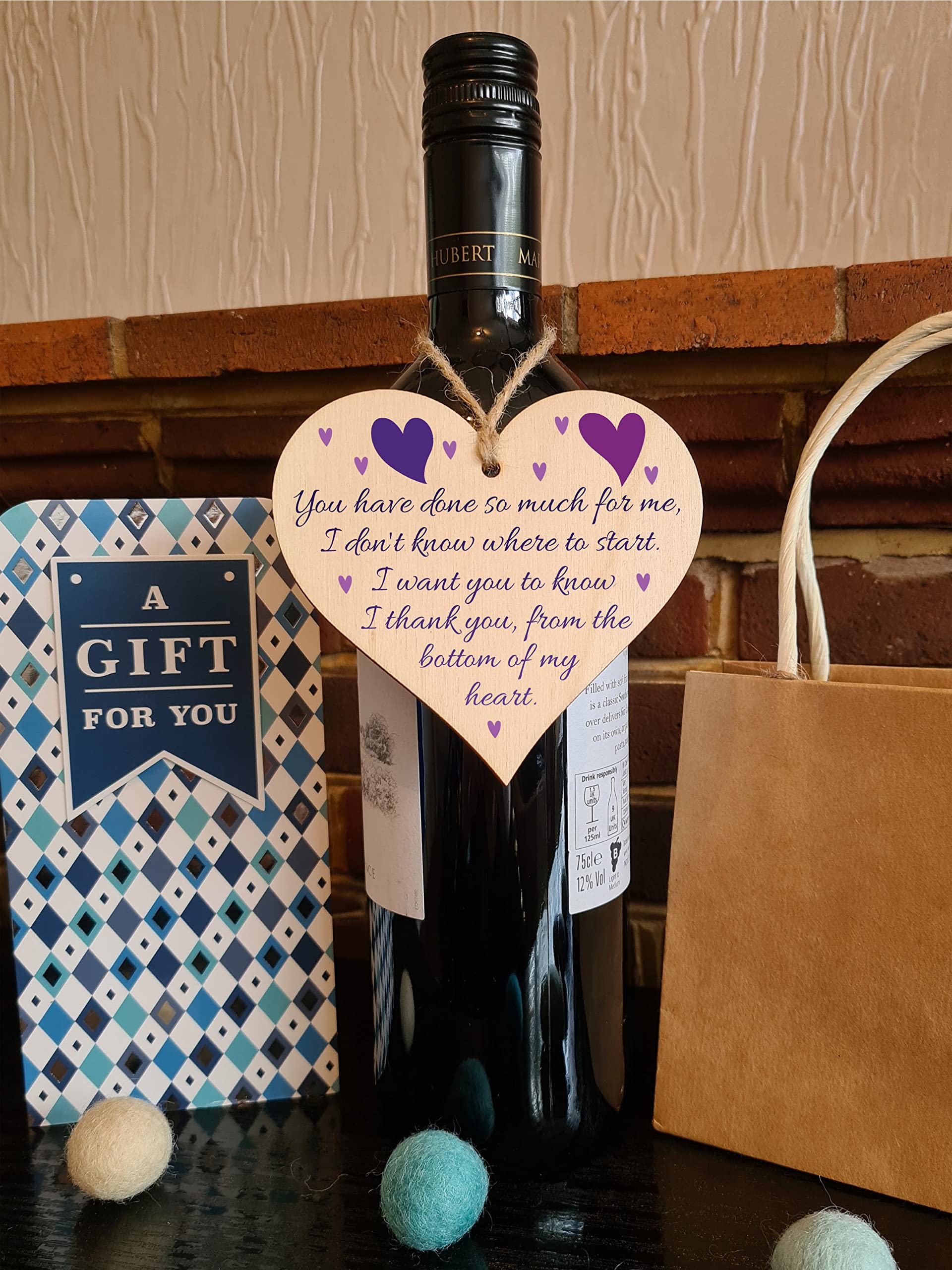 Handmade Wooden Hanging Heart Plaque Gift for Someone Special Thank you Keepsake