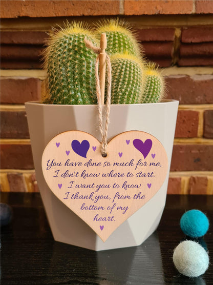 Handmade Wooden Hanging Heart Plaque Gift for Someone Special Thank you Keepsake