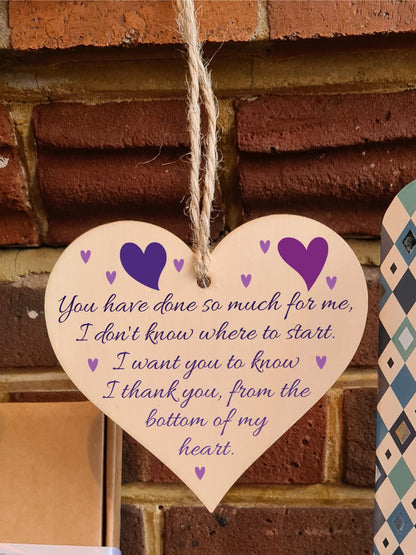 Handmade Wooden Hanging Heart Plaque Gift for Someone Special Thank you Keepsake
